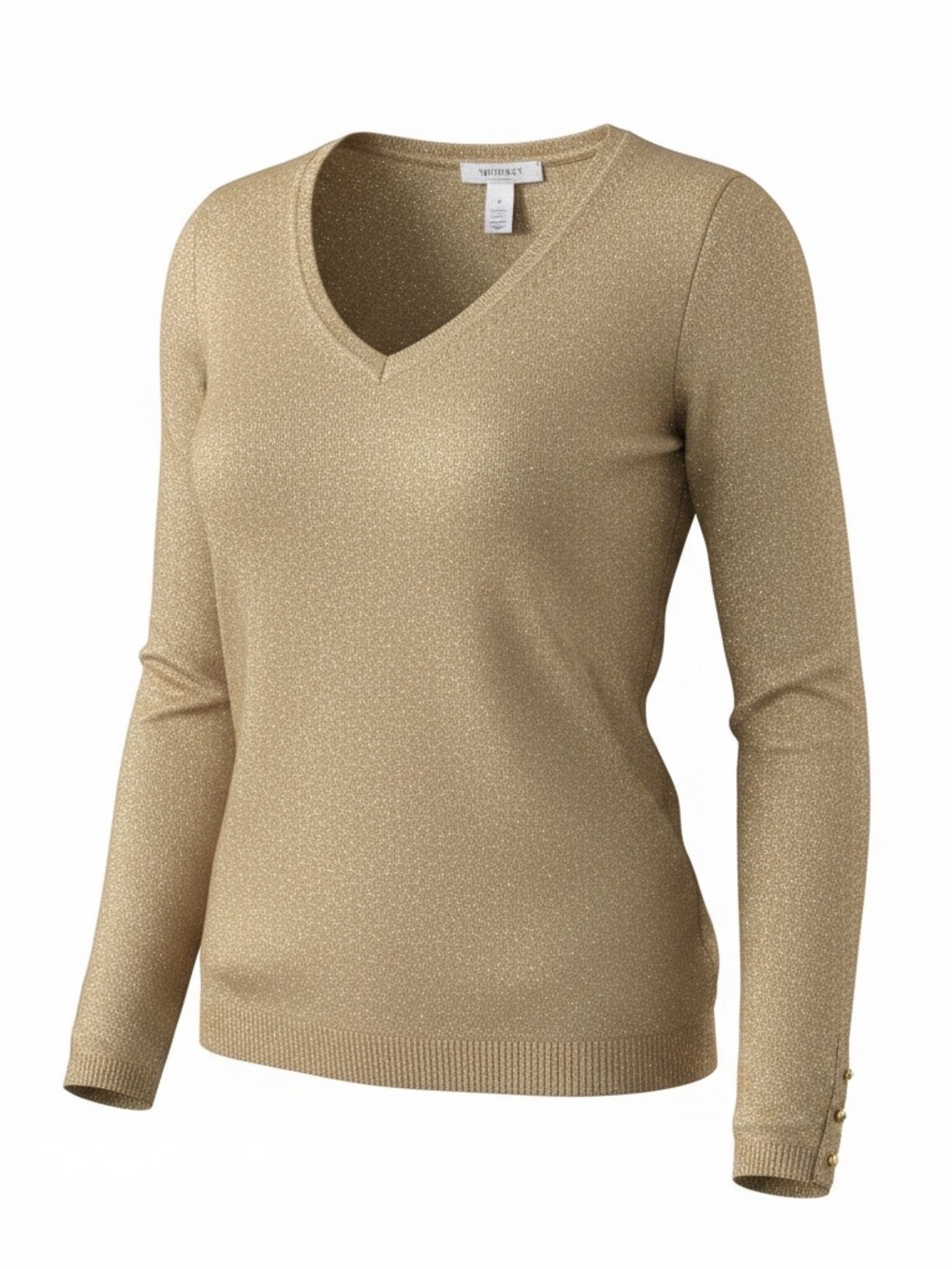 WHBM V-Neck Shimmery Gold Knit Sweater